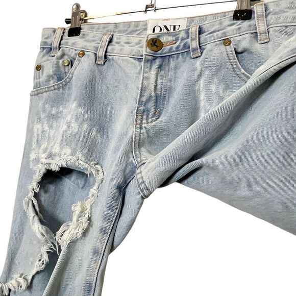 One Teaspoon Free Birds Trashed Rigid Jeans Women’s Size 27 Distressed 7/8 Zip - Picture 6 of 16